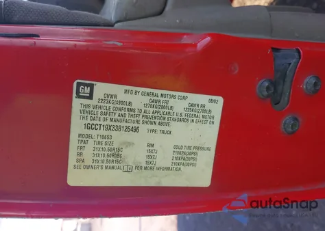 2003 Chevrolet S-10 Ls z USA, uszkodzony, nr VIN 1GCCT19X338126496